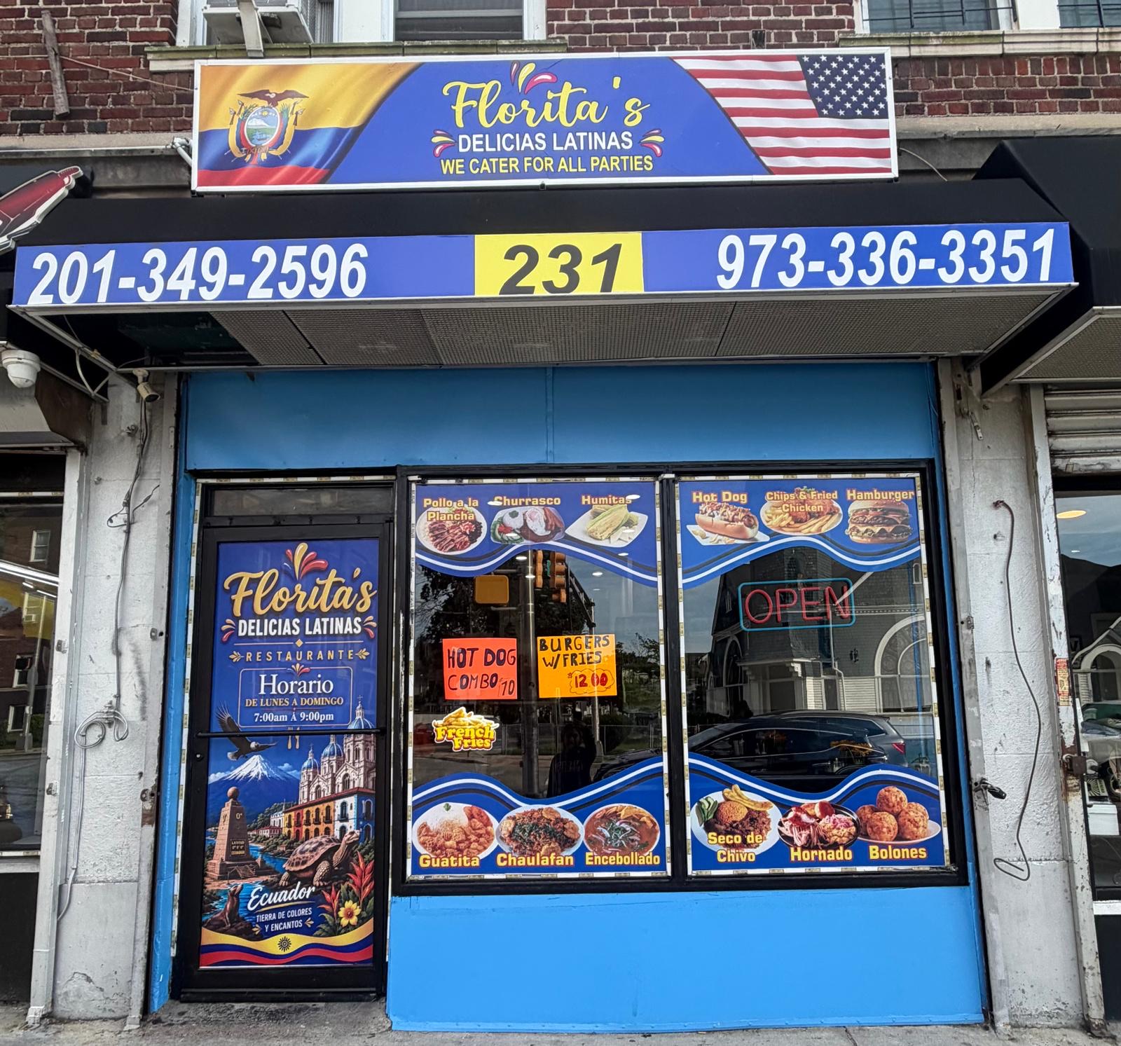 Fachada del restaurante Florita's Delicias Latinas en East Orange, NJ